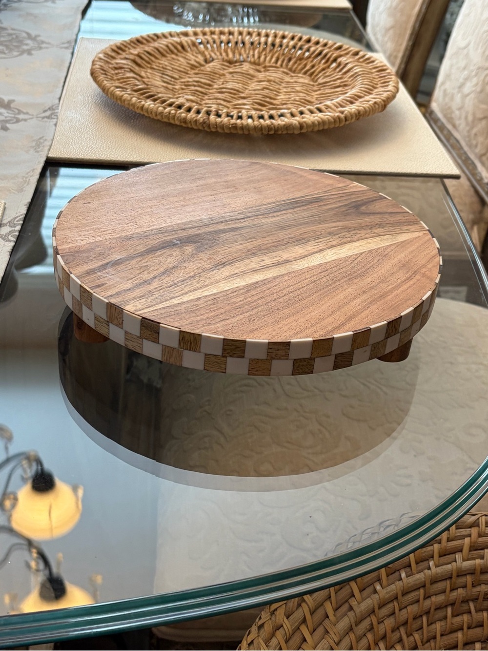 New Round Wood Serving Board with Checker Edge
